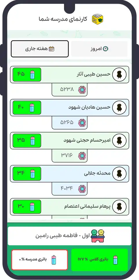 صفحه اطلاعات دانش آموز اپلیکیشن مدیر زی بازی