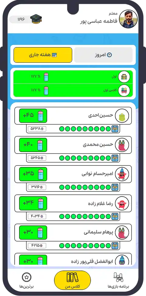 صفحه داشبورد اپلیکیشن معلم زی بازی